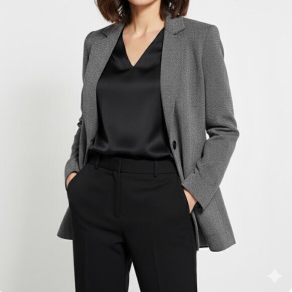 Max Mara Made in Italy Black White Woven Women's Blazer Jacket Size IT42/US8 - Picture 2 of 14